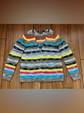 NoracoraMulticolor Striped Open Cardigan with Vivid Accents Size XL